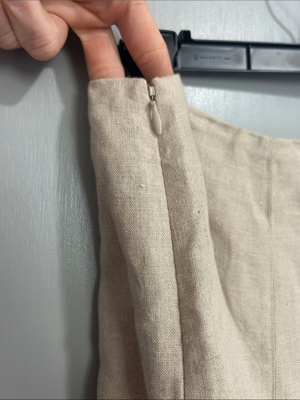 Liz Claiborne Beige Linen Paneled Midi Skirt Flounce Hem Lined Size 12 Boho - Picture 5 of 10